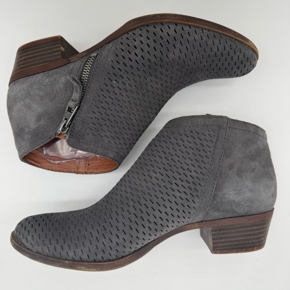 Lucky Brand Brielley Gray Suede Leather Perforated Ankle Bootie Size 9.5 M - Picture 6 of 11